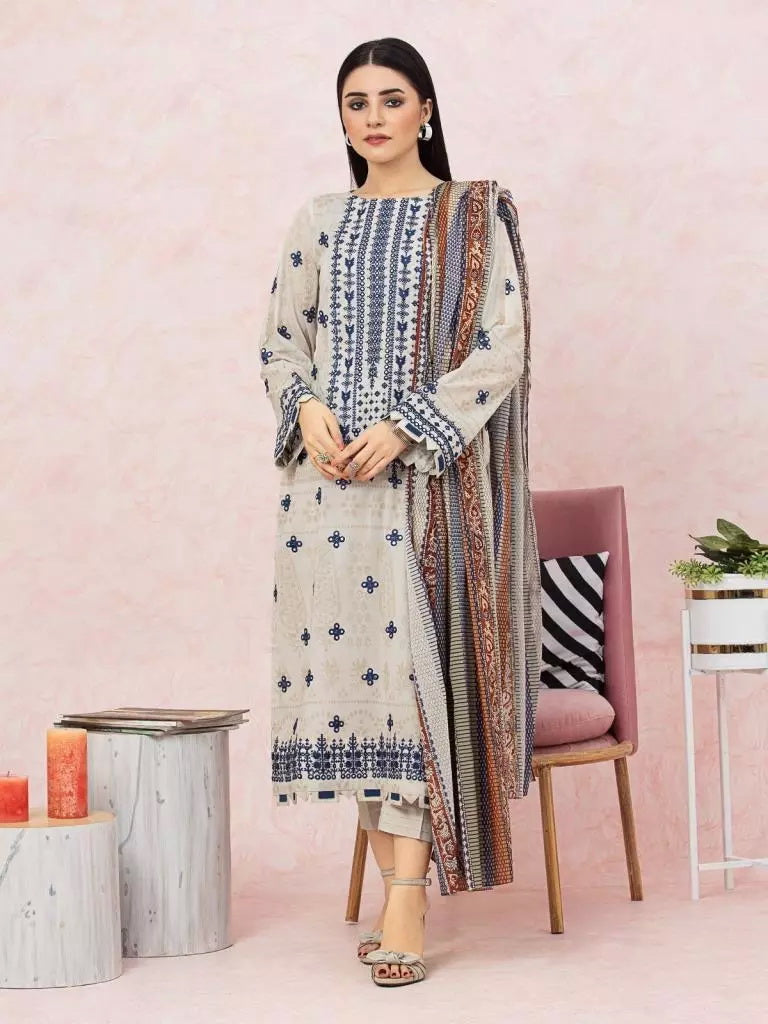 edenrobe Premium Festive Unstitched Lawn 3Pc Suit EWU22V1-26608