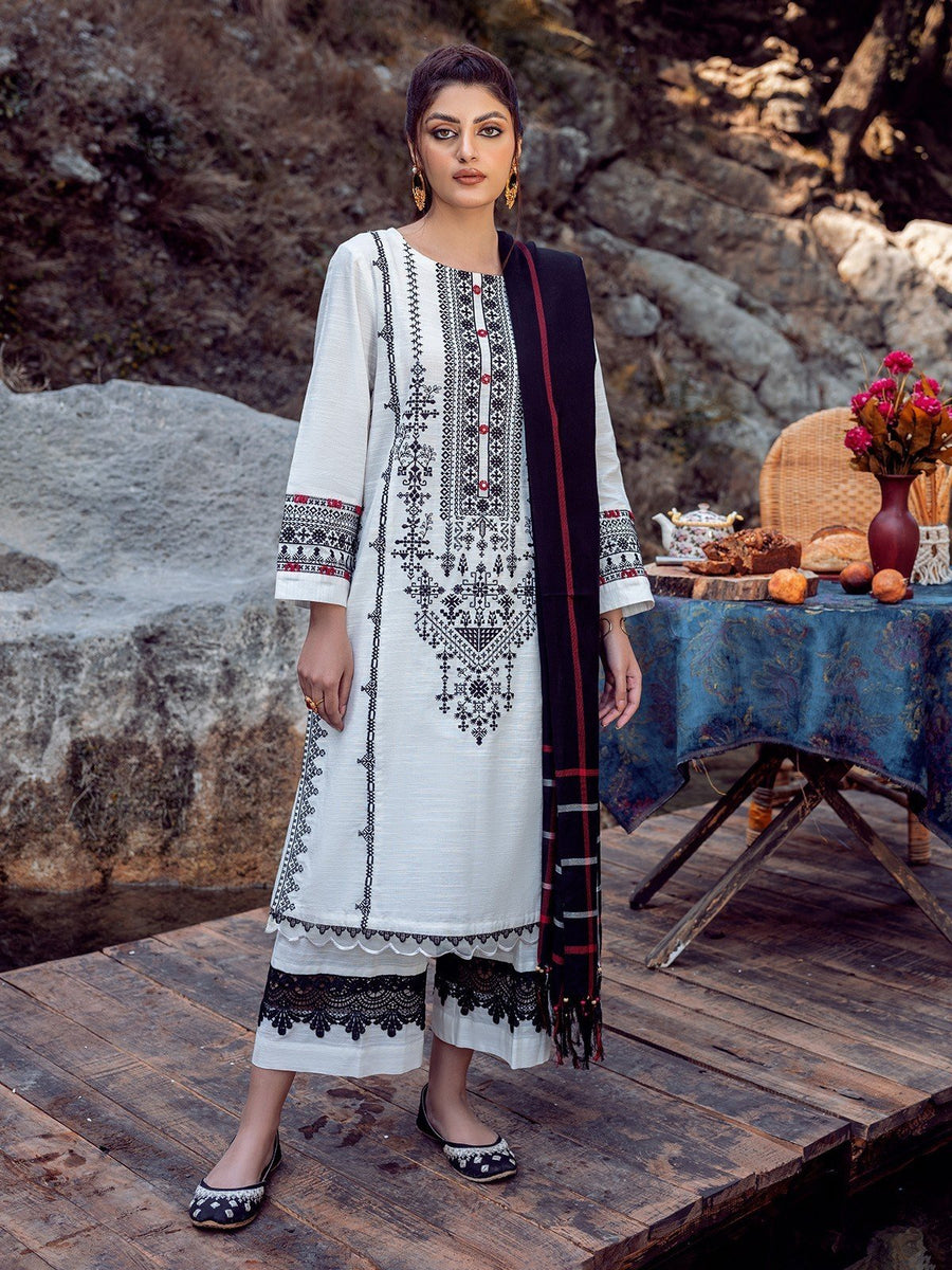 edenrobe Premium Embroidered Crepe Unstitched 3Pc Suit EWU22V10-25075