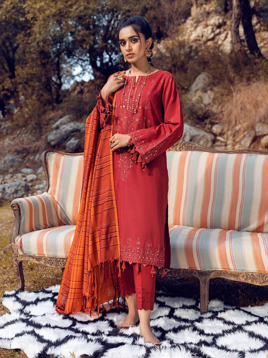 edenrobe Premium Embroidered Crepe Unstitched 3Pc Suit EWU22V10-25078