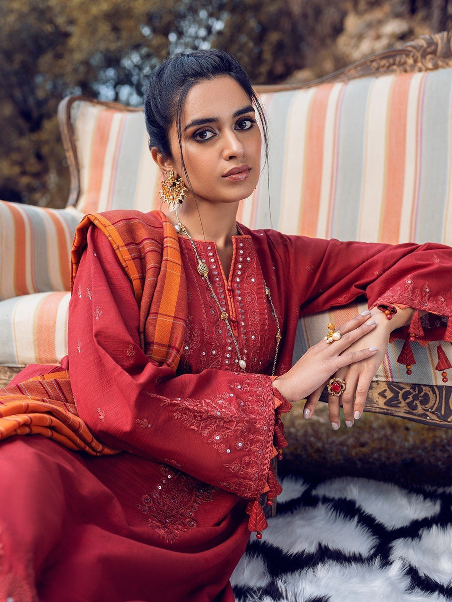 edenrobe Premium Embroidered Crepe Unstitched 3Pc Suit EWU22V10-25078