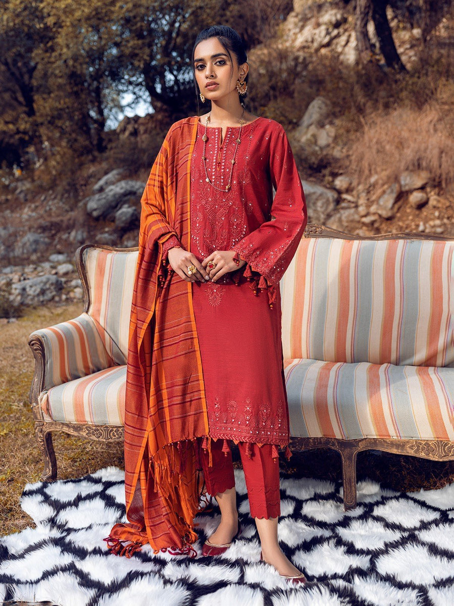 edenrobe Premium Embroidered Crepe Unstitched 3Pc Suit EWU22V10-25078
