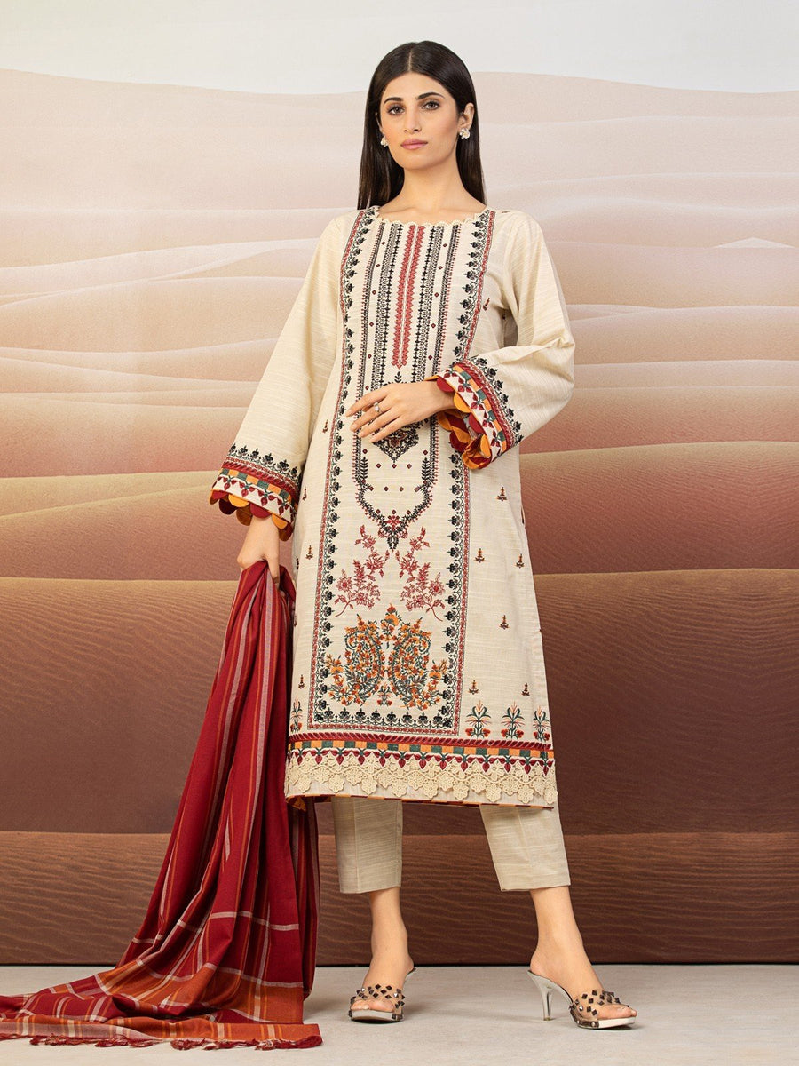 edenrobe Premium Embroidered Crepe Unstitched 3Pc Suit EWU22V10-25070