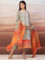 edenrobe Premium Embroidered Khaddar Unstitched 3Pc Suit EWU22V12-25006