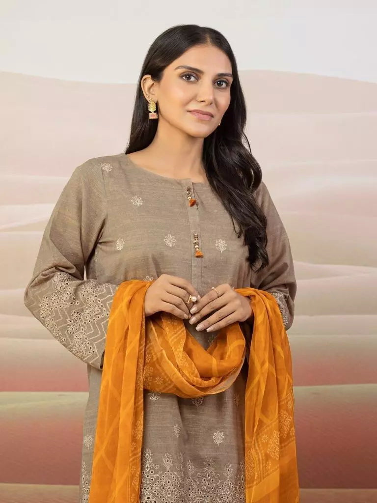 edenrobe Premium Embroidered Khaddar Unstitched 3Pc Suit EWU22V12-25008