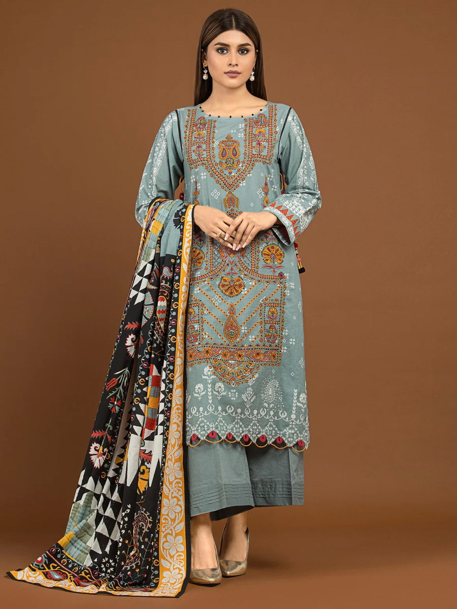 edenrobe Premium Embroidered Viscose Unstitched 3Pc Suit EWU22V13-24031