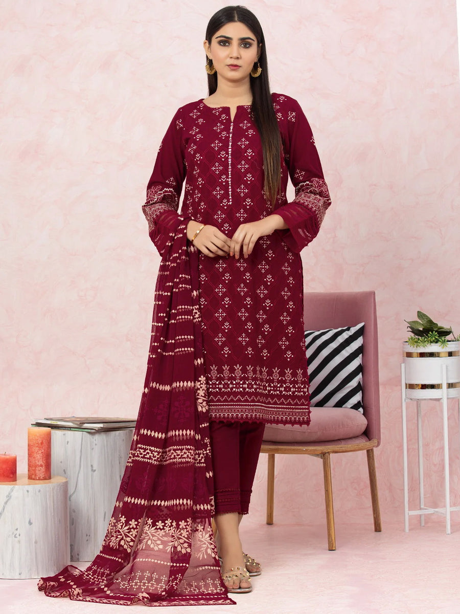edenrobe Premium Festive Unstitched Crosshatch 3Pc Suit EWU22V17-26490