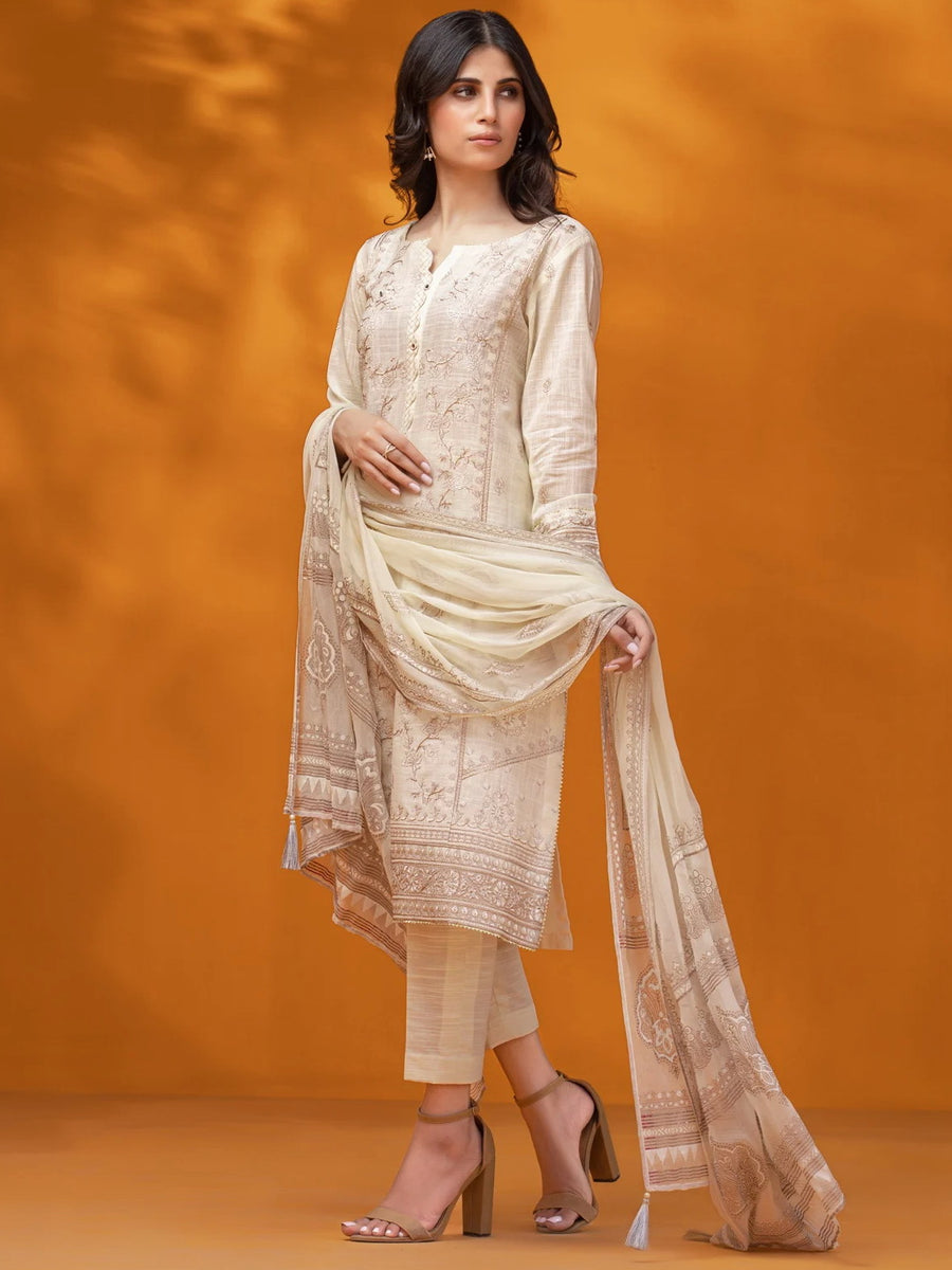 edenrobe Premium Festive Unstitched Crosshatch 3Pc Suit EWU22V17-26491