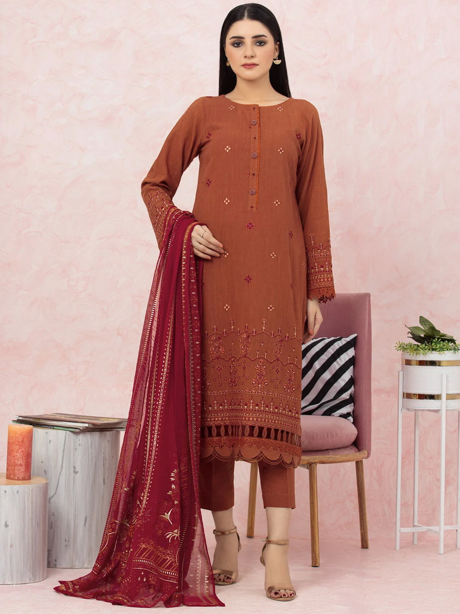 edenrobe Premium Festive Unstitched Crosshatch 3Pc Suit EWU22V17-26499