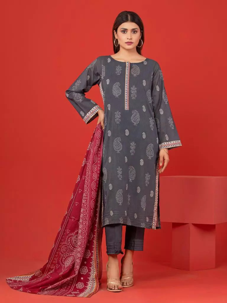 edenrobe Allure Lawn Unstitched Printed 3Pc Suit EWU23A1-26061