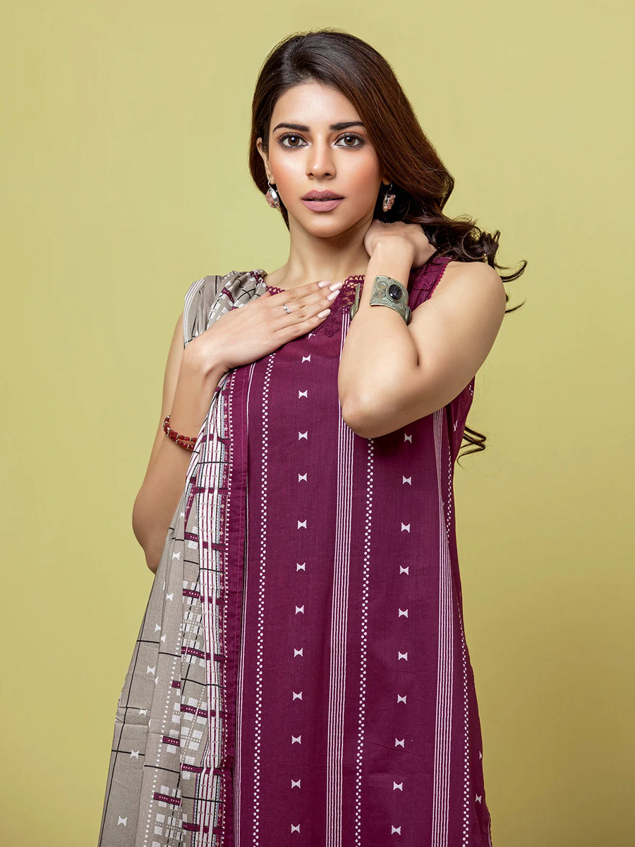 edenrobe Allure Lawn Unstitched Printed 3Pc Suit EWU23A1-26076