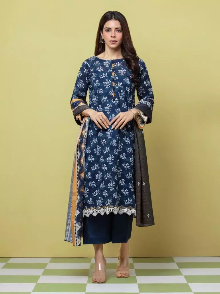 edenrobe Allure Lawn Unstitched Printed 3 Piece Suit EWU23A1-26239