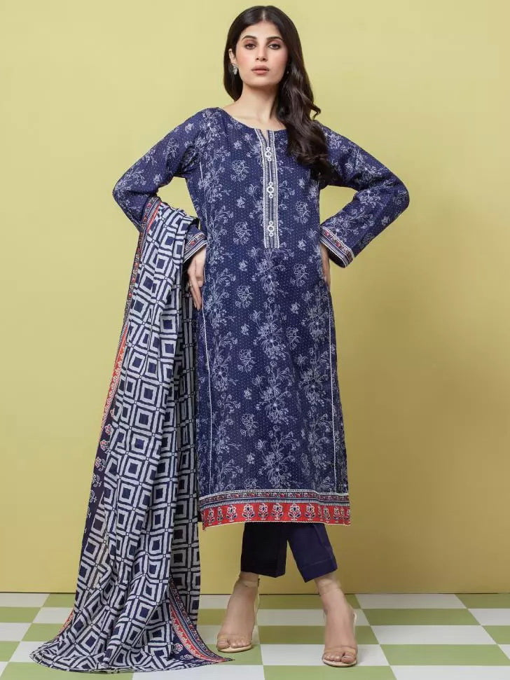 edenrobe Allure Lawn Unstitched Printed 3 Piece Suit EWU23A1-26244