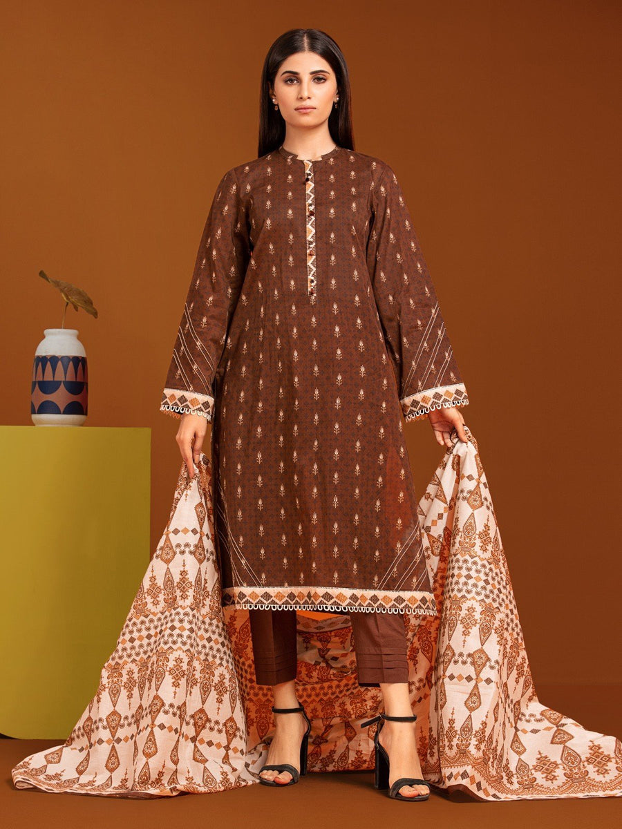 edenrobe Allure Printed Khaddar Unstitched 3Pc Suit EWU23A3-27033-3P