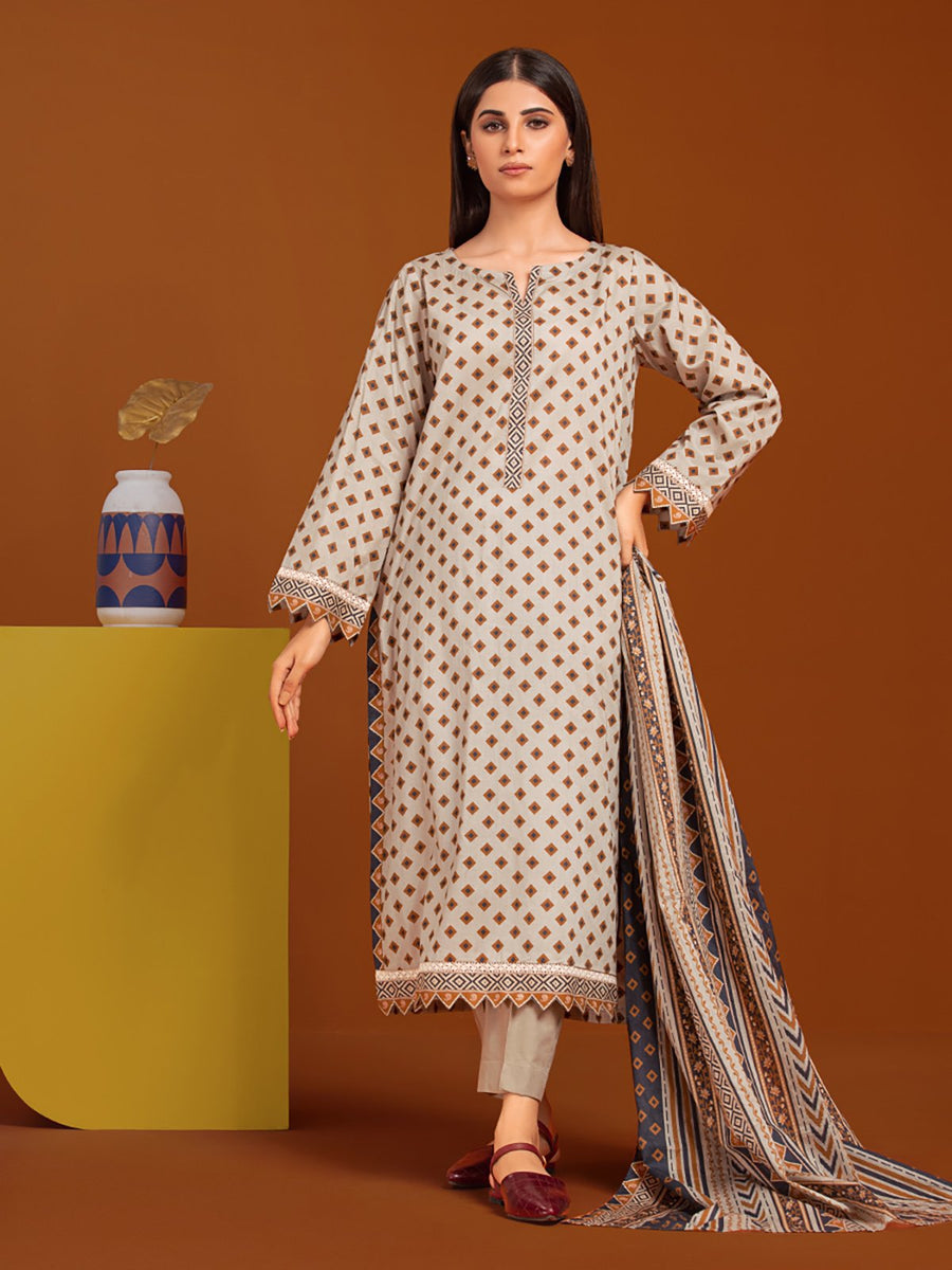 edenrobe Allure Printed Khaddar Unstitched 3Pc Suit EWU23A3-27037-3P