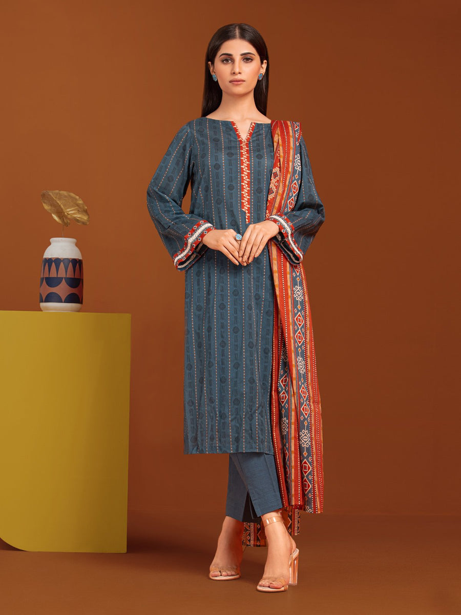 edenrobe Allure Printed Khaddar Unstitched 3Pc Suit EWU23A3-27064-3P