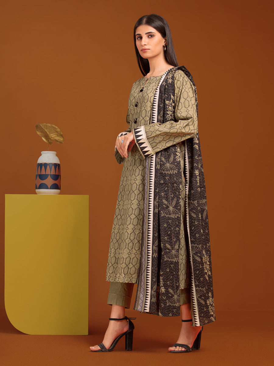 edenrobe Allure Printed Khaddar Unstitched 3Pc Suit EWU23A3-27067-3P