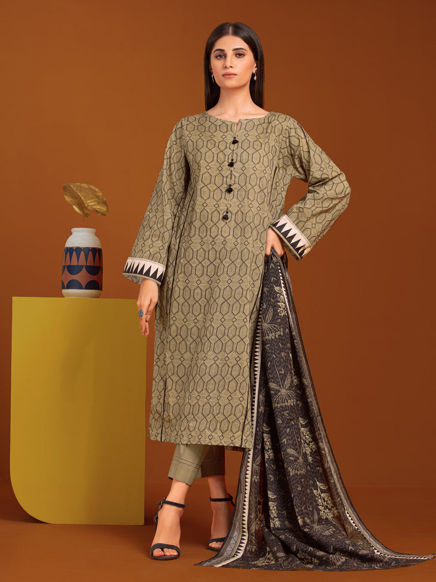 edenrobe Allure Printed Khaddar Unstitched 3Pc Suit EWU23A3-27067-3P