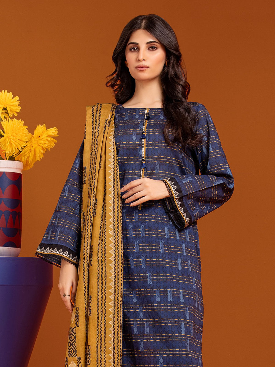 edenrobe Allure Printed Khaddar Unstitched 3Pc Suit EWU23A3-27068-3P