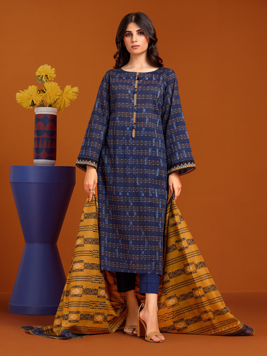 edenrobe Allure Printed Khaddar Unstitched 3Pc Suit EWU23A3-27068-3P