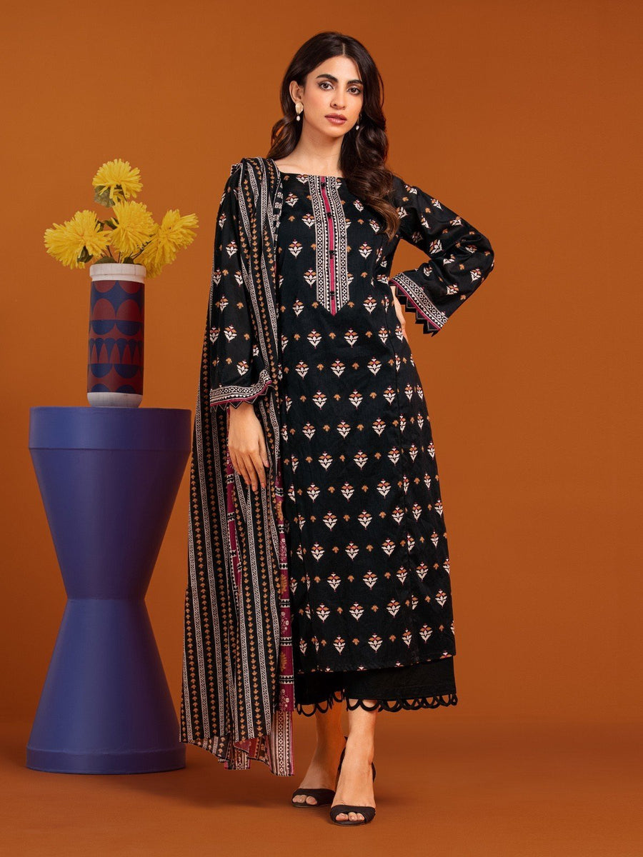 edenrobe Allure Printed Khaddar Unstitched 3Pc Suit EWU23A3-27072-3P