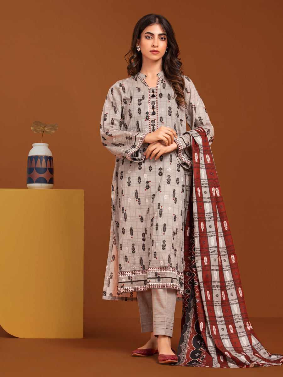 edenrobe Allure Printed Khaddar Unstitched 3Pc Suit EWU23A3-27081-3P