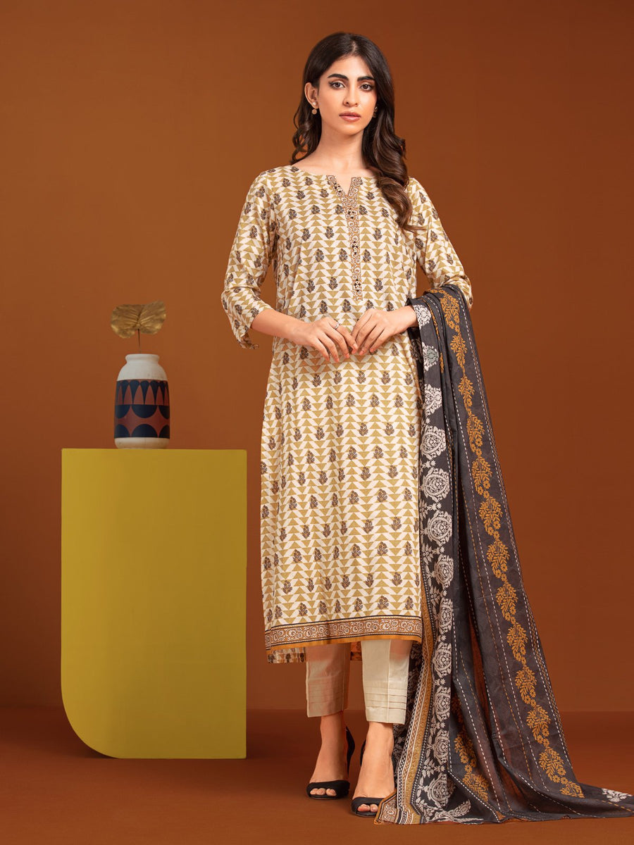 edenrobe Allure Printed Khaddar Unstitched 3Pc Suit EWU23A3-27083-3P