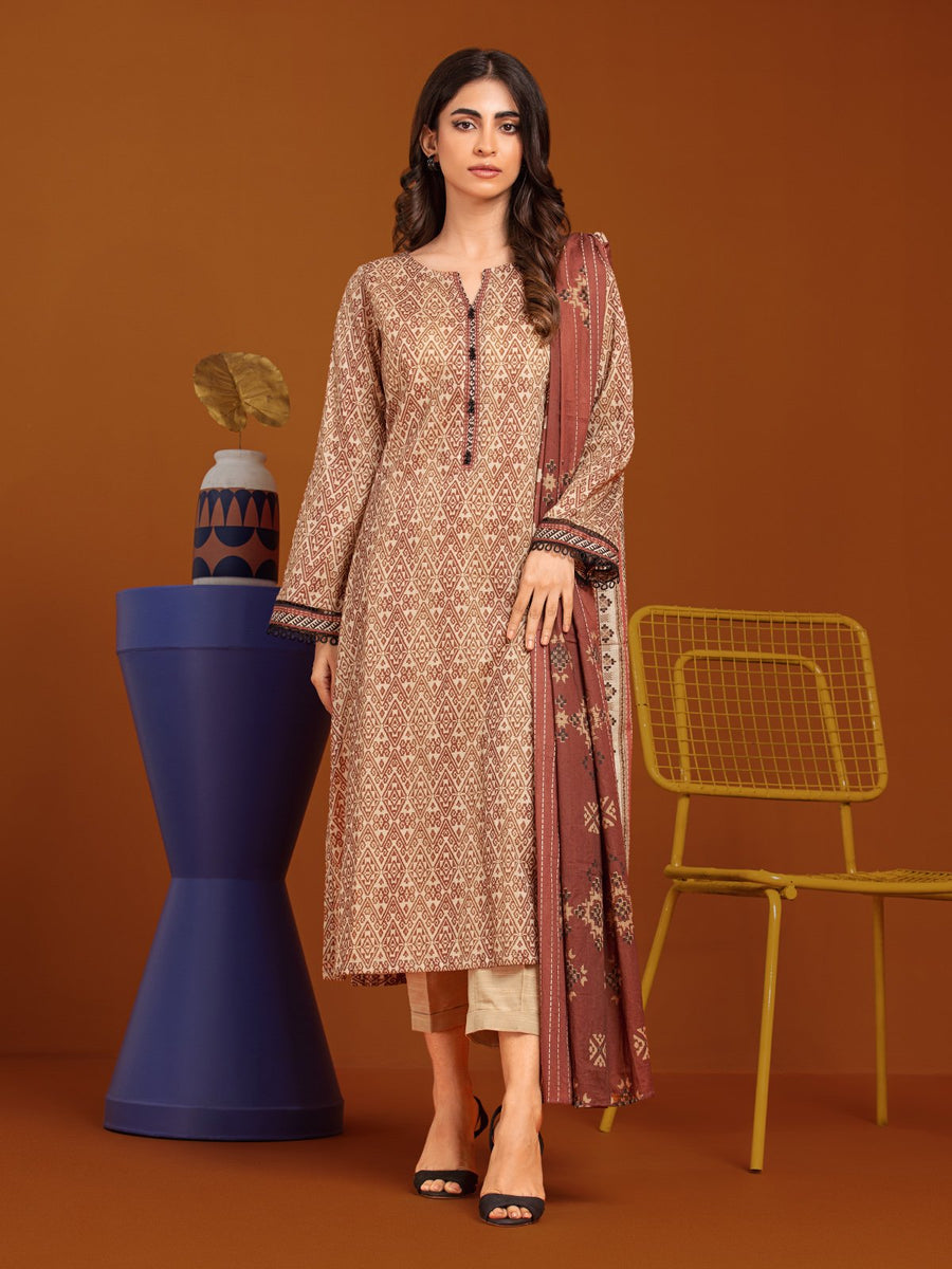 edenrobe Allure Printed Khaddar Unstitched 3Pc Suit EWU23A3-27087-3P