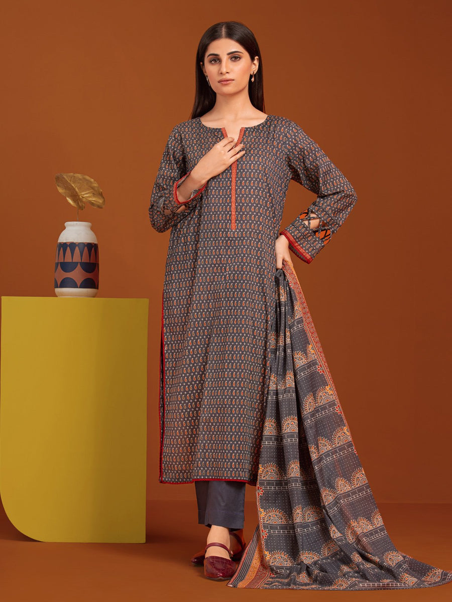 edenrobe Allure Printed Khaddar Unstitched 3Pc Suit EWU23A3-27096-3P