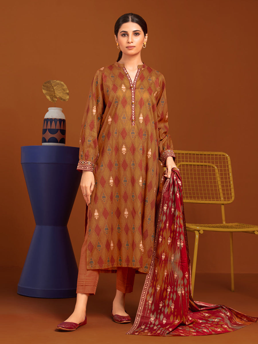 edenrobe Allure Printed Khaddar Unstitched 3Pc Suit EWU23A3-27103-3P