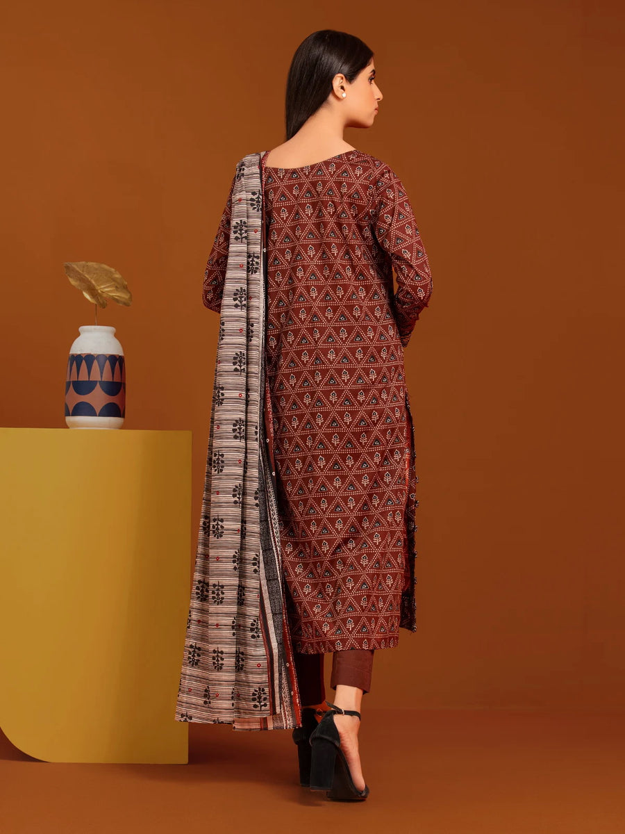 edenrobe Allure Printed Khaddar Unstitched 3Pc Suit EWU23A3-27118-3P
