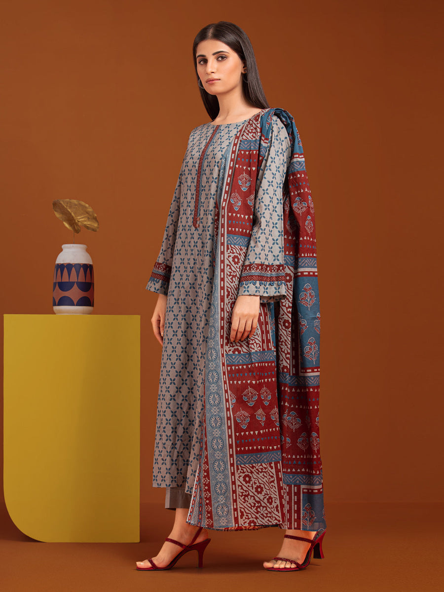 edenrobe Allure Printed Khaddar Unstitched 3Pc Suit EWU23A3-27126-3P