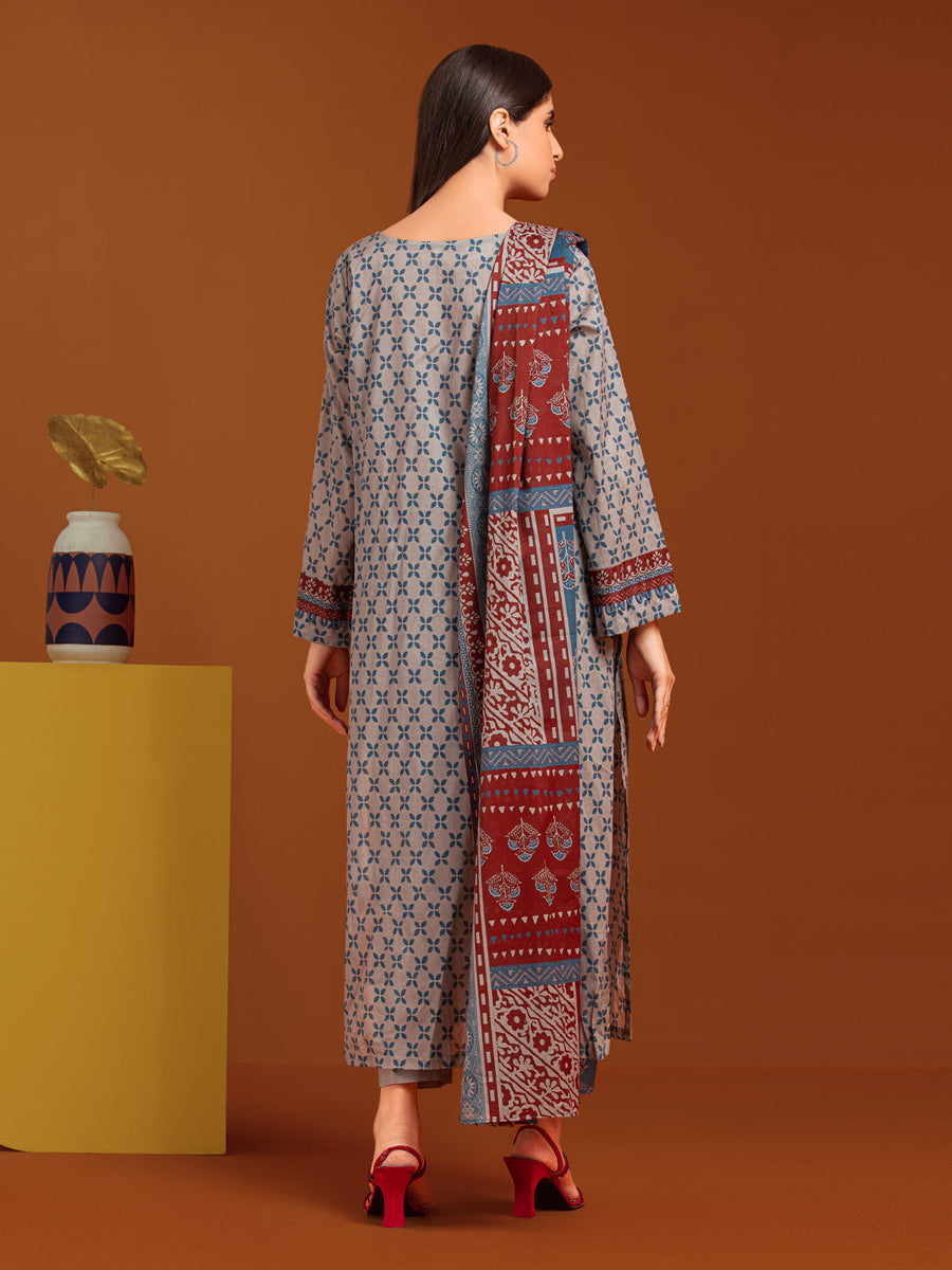 edenrobe Allure Printed Khaddar Unstitched 3Pc Suit EWU23A3-27126-3P