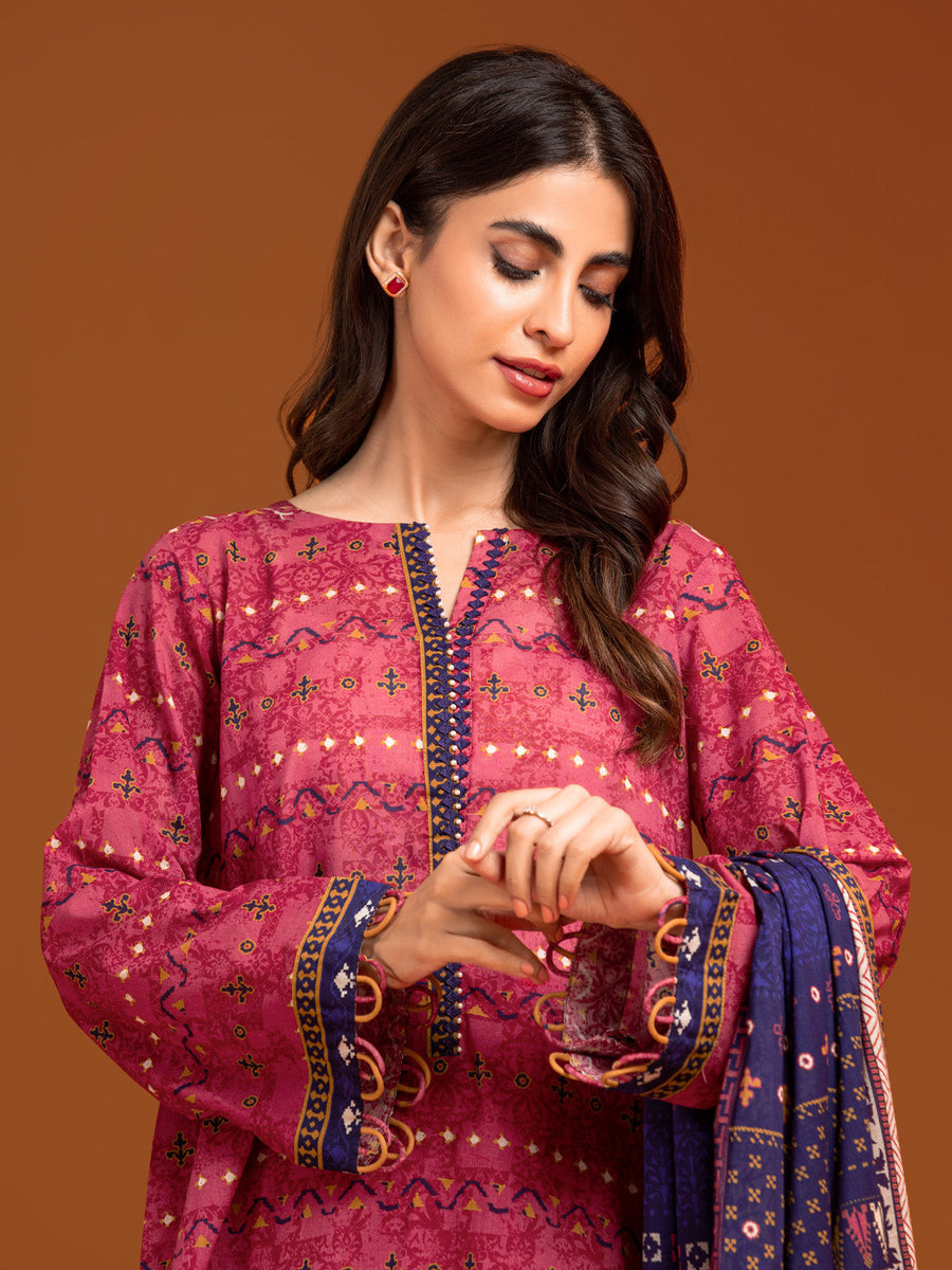 edenrobe Allure Printed Khaddar Unstitched 3Pc Suit EWU23A3-27138-3P