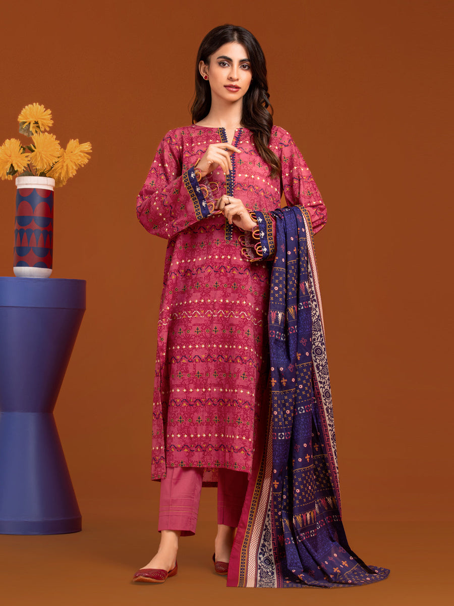 edenrobe Allure Printed Khaddar Unstitched 3Pc Suit EWU23A3-27138-3P