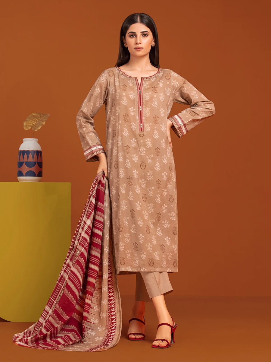 edenrobe Allure Printed Khaddar Unstitched 3Pc Suit EWU23A3-27145-3P