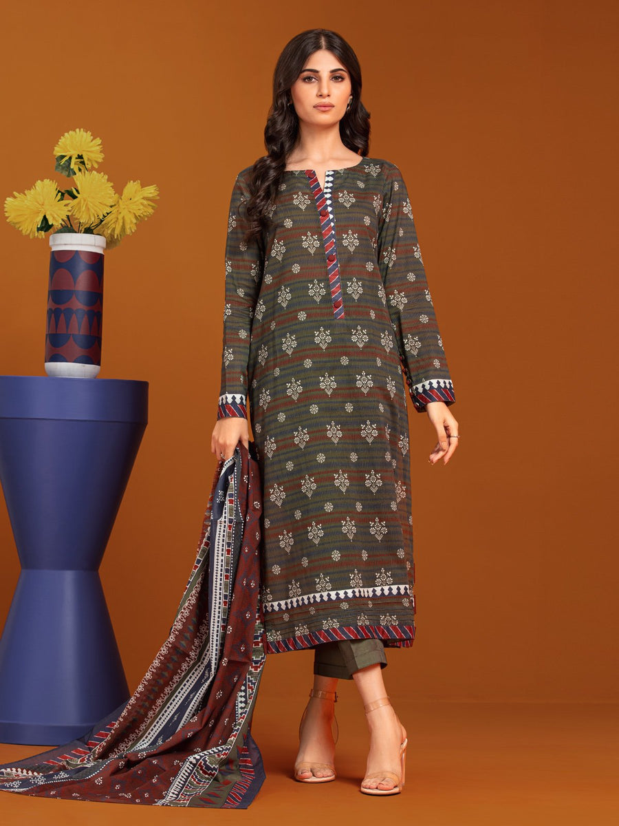 edenrobe Allure Printed Khaddar Unstitched 3Pc Suit EWU23A3-27174-3P