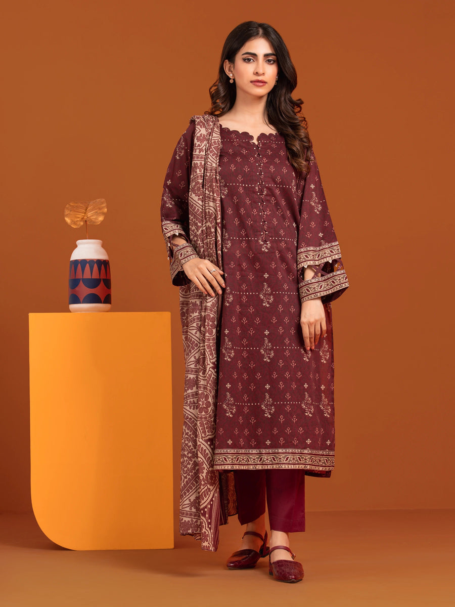 edenrobe Allure Khaddar Unstitched Printed 3Pc Suit EWU23A3-27193