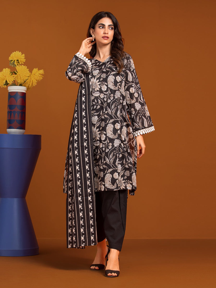 edenrobe Allure Printed Khaddar Unstitched 3Pc Suit EWU23A3-27197-3P