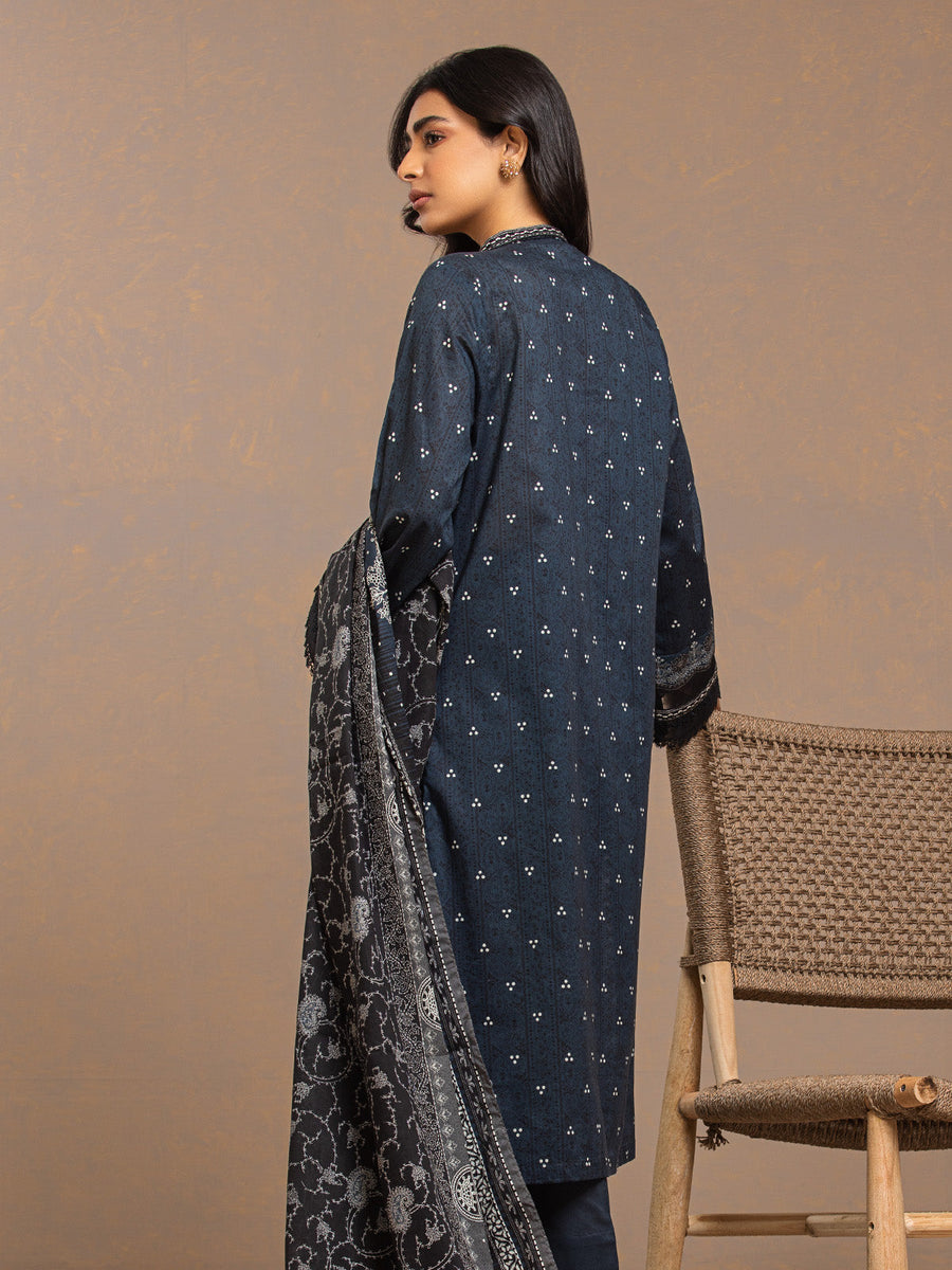 edenrobe Allure Printed Khaddar Unstitched 3Pc Suit EWU23A3-27286-3P