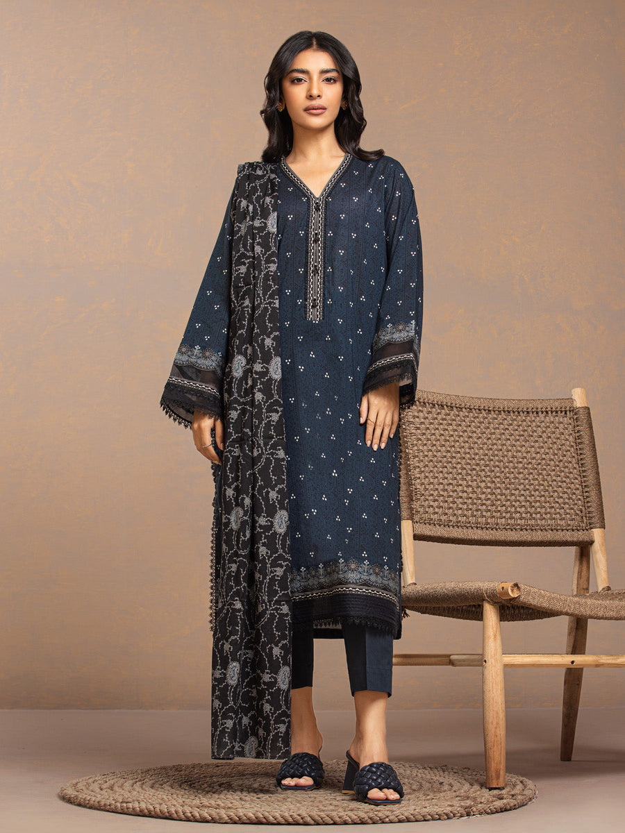 edenrobe Allure Printed Khaddar Unstitched 3Pc Suit EWU23A3-27286-3P