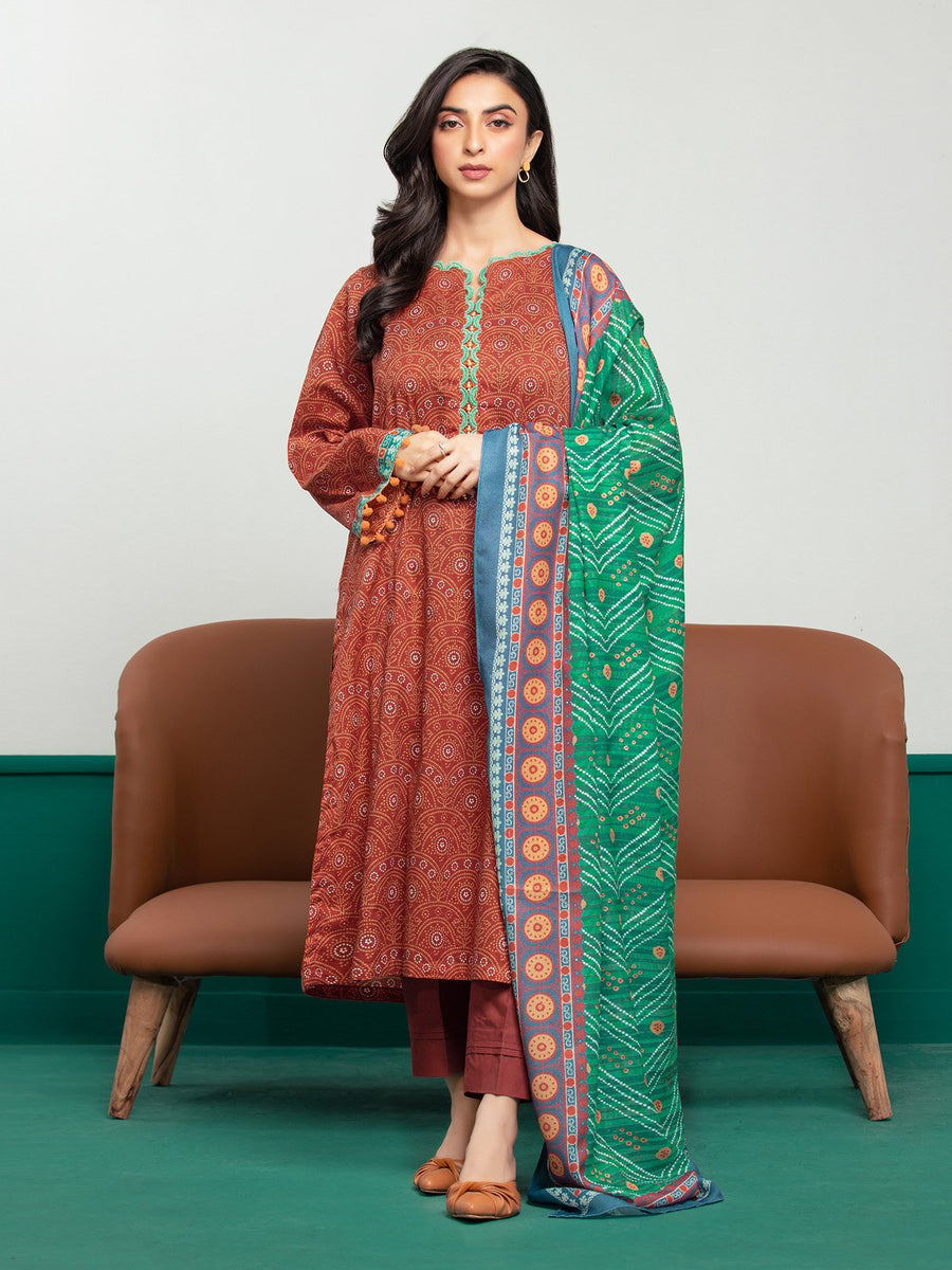 edenrobe Allure Printed Khaddar Unstitched 3Pc Suit EWU23A3S-27600-3P