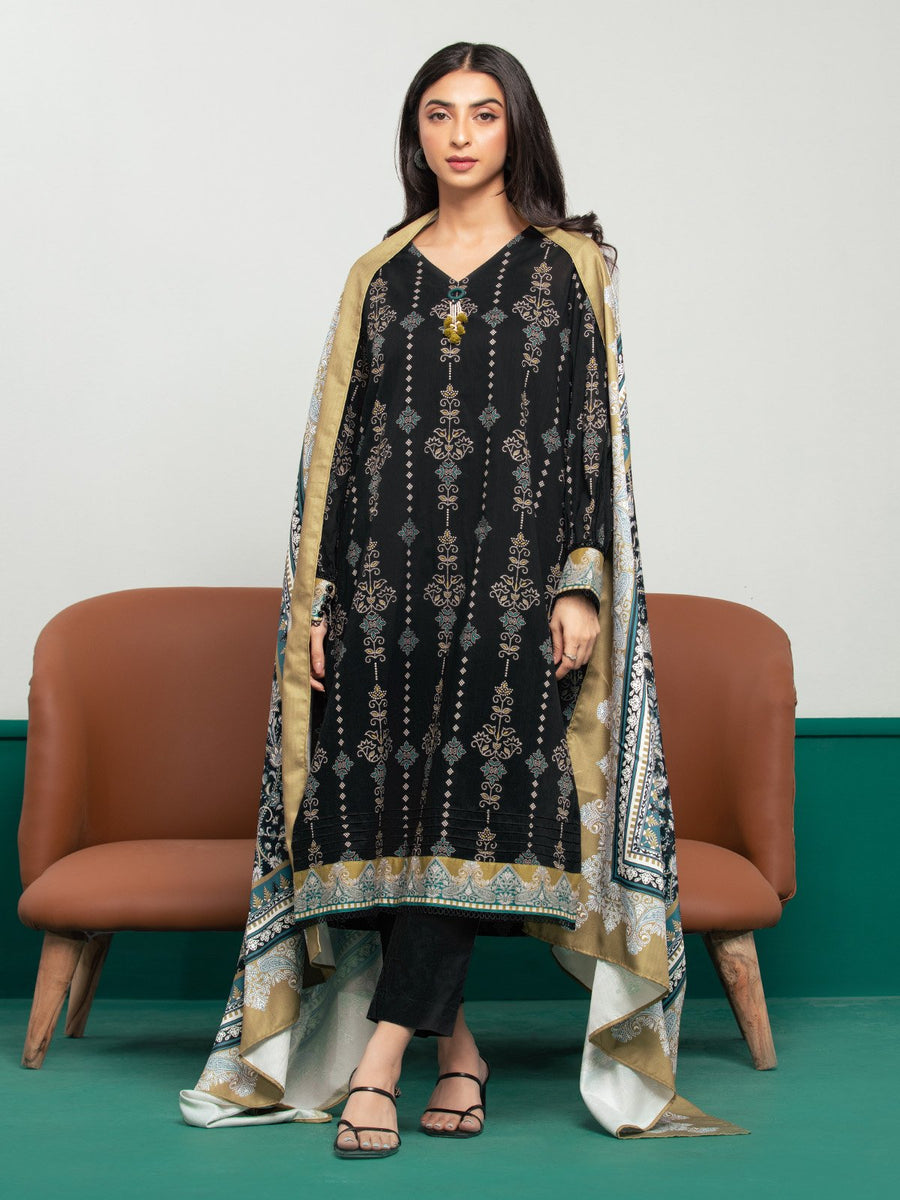 edenrobe Allure Printed Khaddar Unstitched 3Pc Suit EWU23A3S-27607-3P
