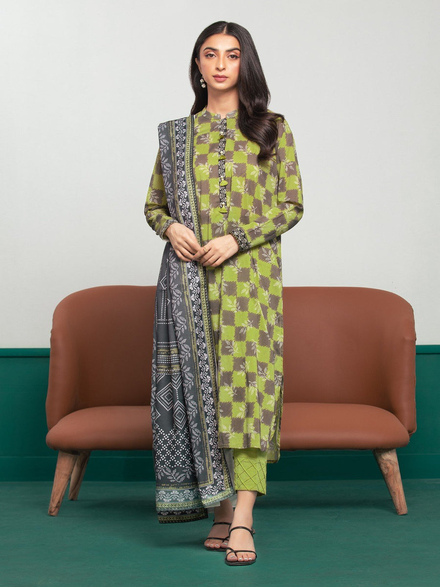 edenrobe Allure Printed Khaddar Unstitched 3Pc Suit EWU23A3S-27623-3P