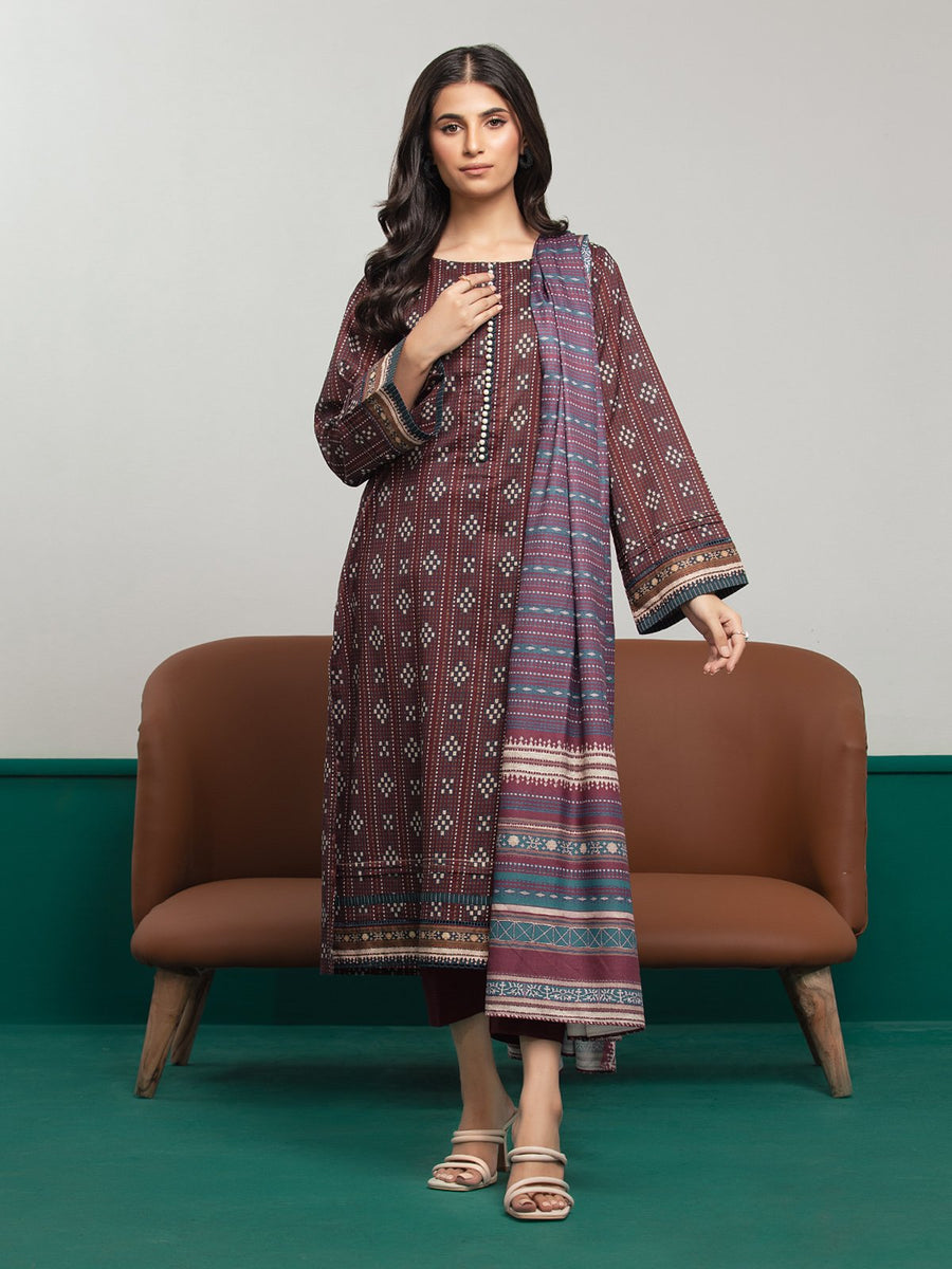 edenrobe Allure Printed Khaddar Unstitched 3Pc Suit EWU23A3S-27627-3P