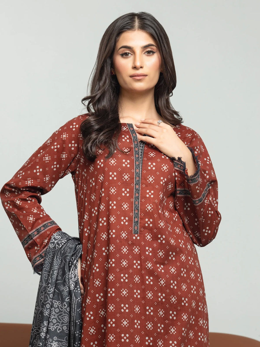 edenrobe Allure Printed Khaddar Unstitched 3Pc Suit EWU23A3S-27631-3P
