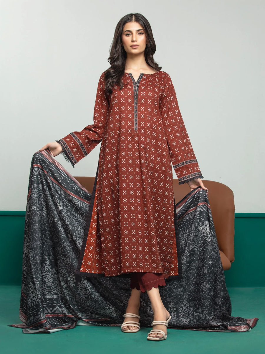 edenrobe Allure Printed Khaddar Unstitched 3Pc Suit EWU23A3S-27631-3P