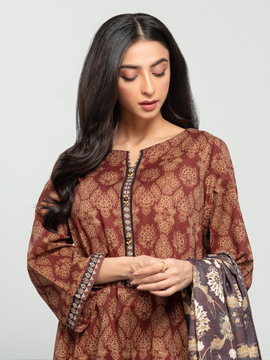 edenrobe Allure Printed Khaddar Unstitched 3Pc Suit EWU23A3S-27642-3P