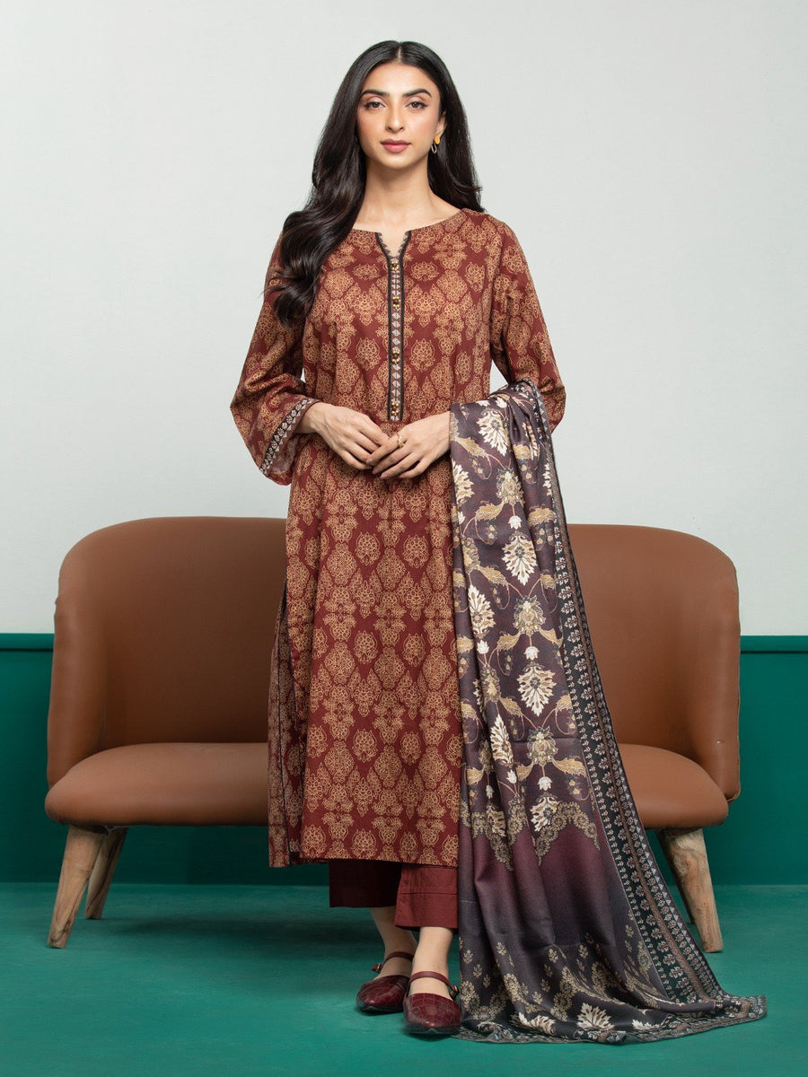 edenrobe Allure Printed Khaddar Unstitched 3Pc Suit EWU23A3S-27642-3P