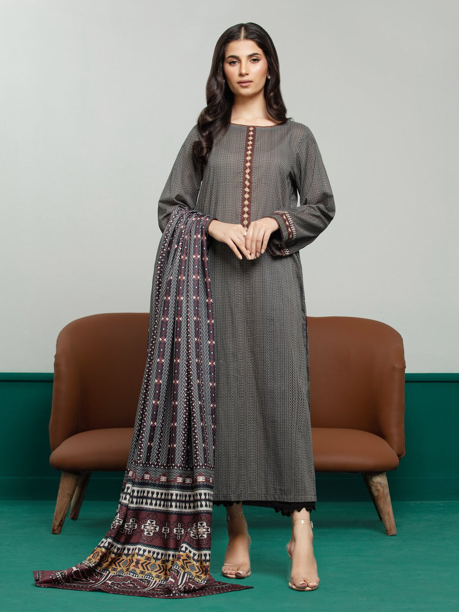 edenrobe Allure Printed Khaddar Unstitched 3Pc Suit EWU23A3S-27643-3P