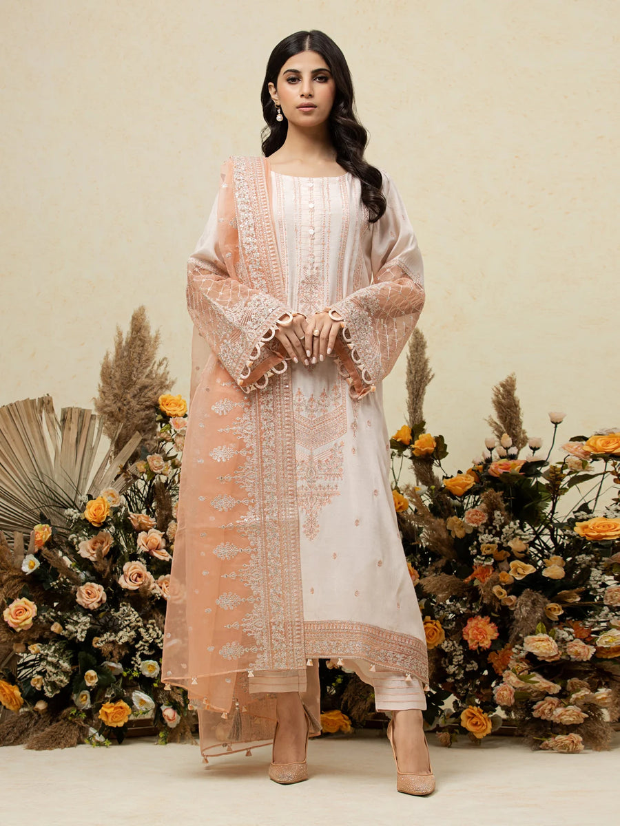 edenrobe Premium Festive Unstitched Raw Silk 3Pc Suit EWU23V16-26636